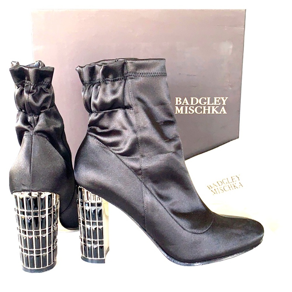 Black & Silver Beaded 4” Ankle Boots